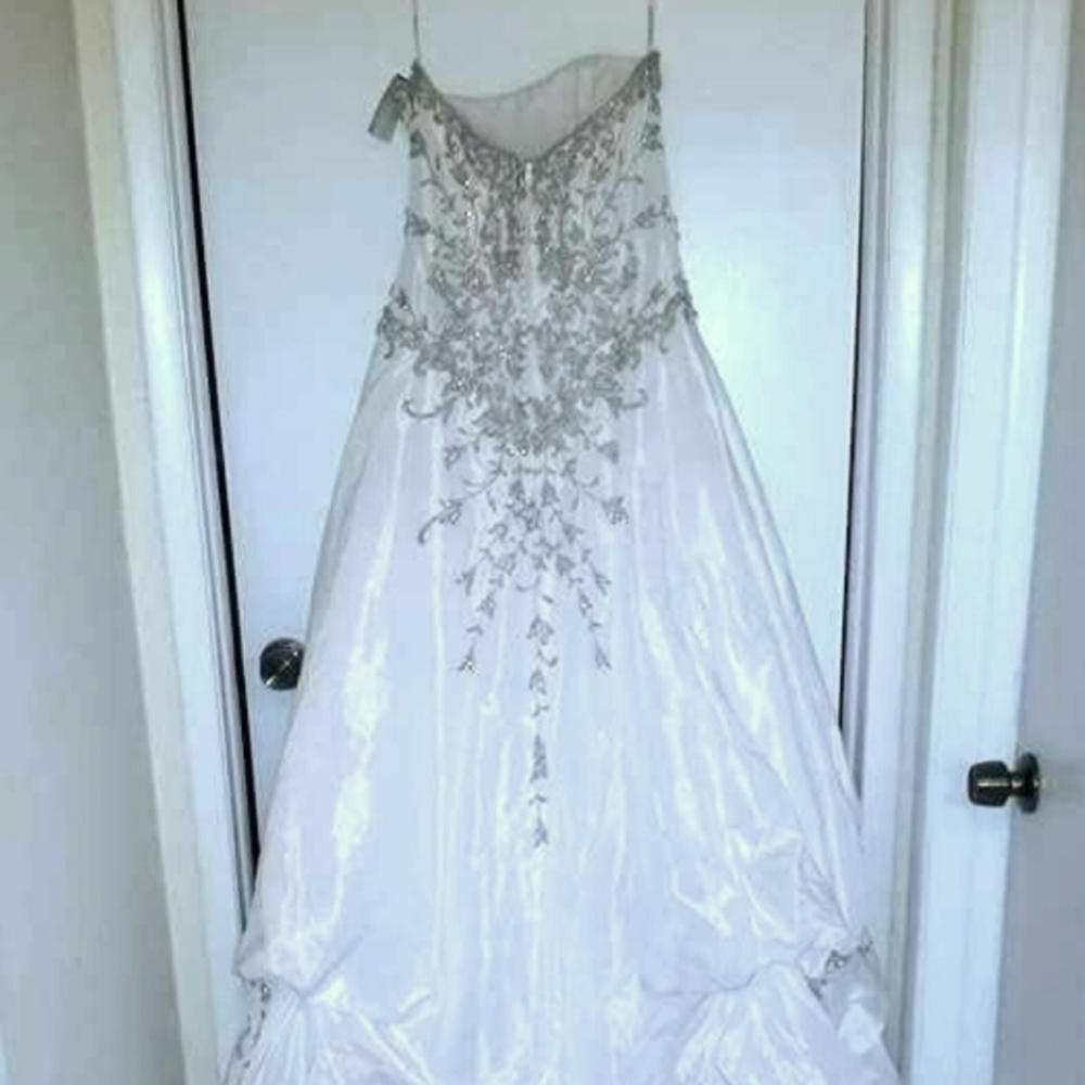 White Bridal Gown with Silver Embroidery
